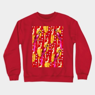 RED MACAWS ,YELLOW LEAVES,TROPICAL PLANTS FLORAL PATTERN Crewneck Sweatshirt